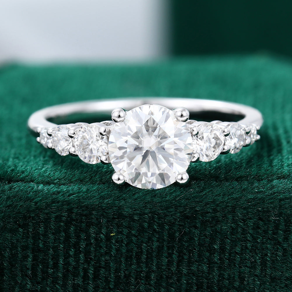 0.88 CT Round Shaped Moissanite Cluster Engagement Ring