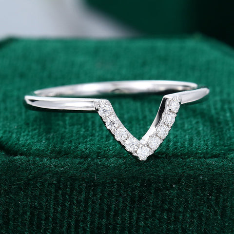 0.09 CT Round Moissanite V-Shaped Wedding Band