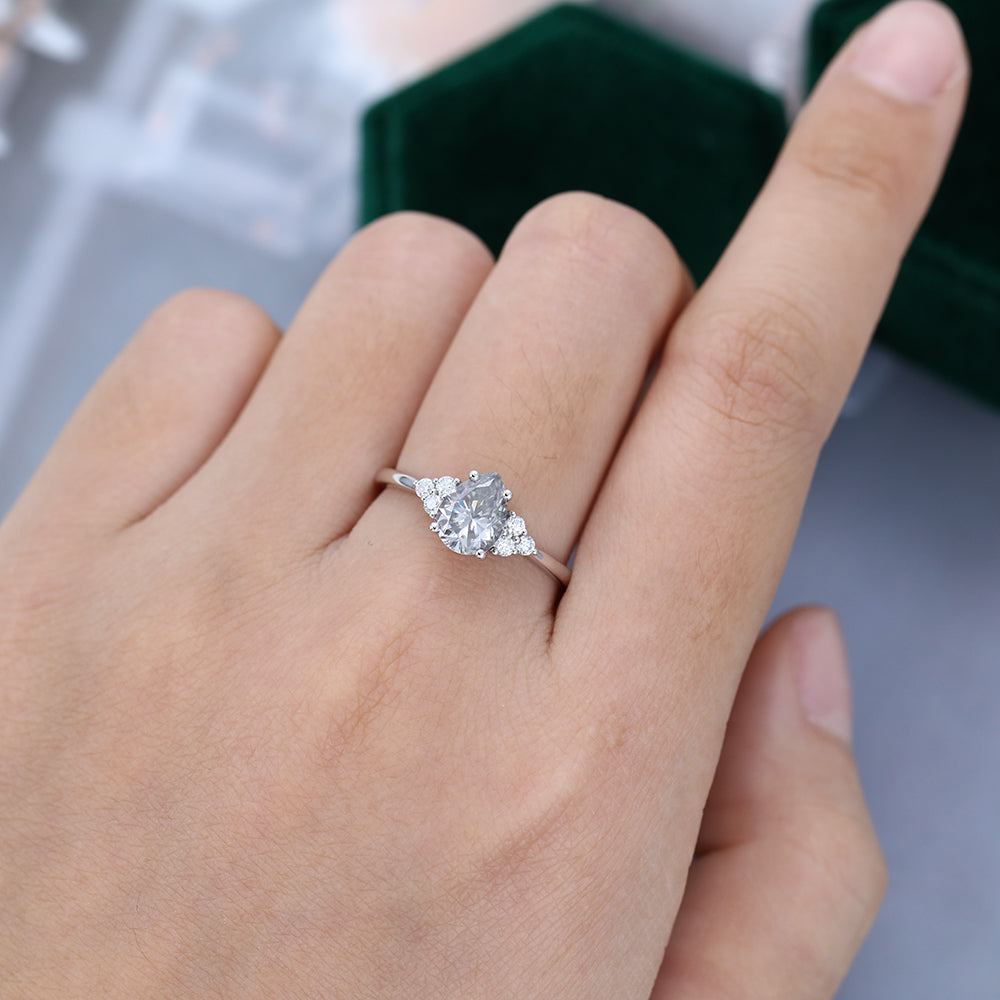 1.0 CT Pear Shaped Moissanite Cluster Engagement Ring