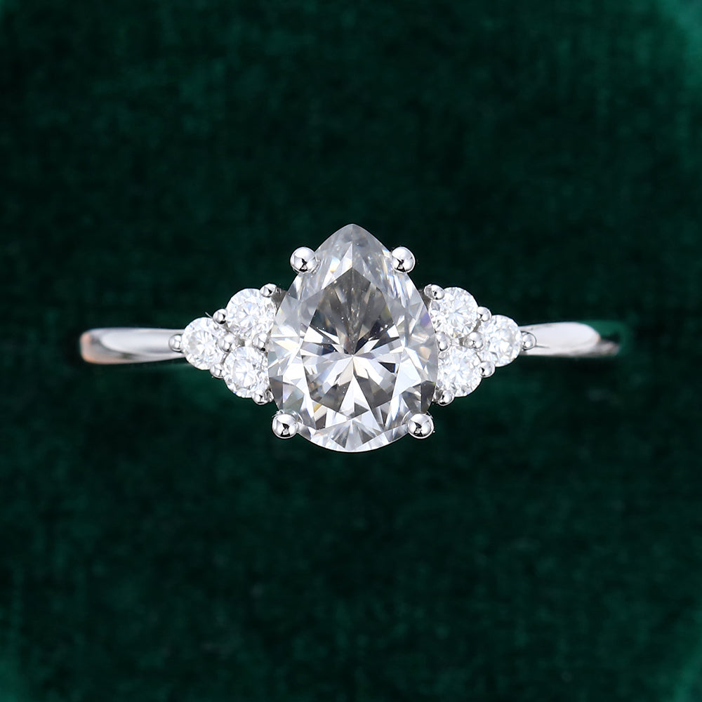 1.0 CT Pear Shaped Moissanite Cluster Engagement Ring