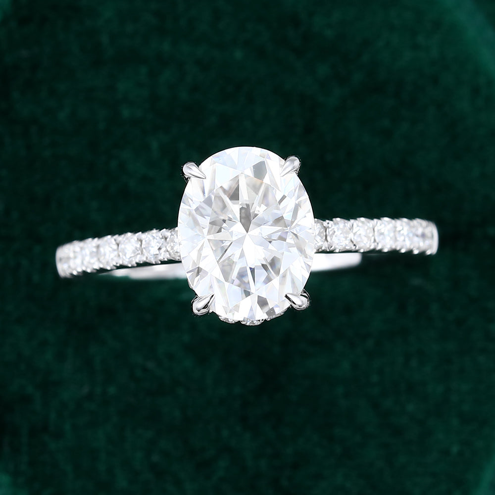 1.91 CT Oval Shaped Moissanite Hidden Halo Setting Engagement Ring