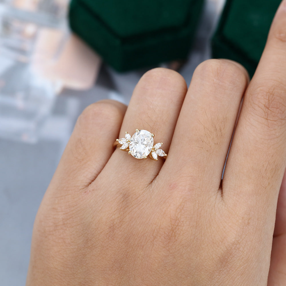 1.91 CT Oval Shaped Moissanite Cluster Engagement Ring