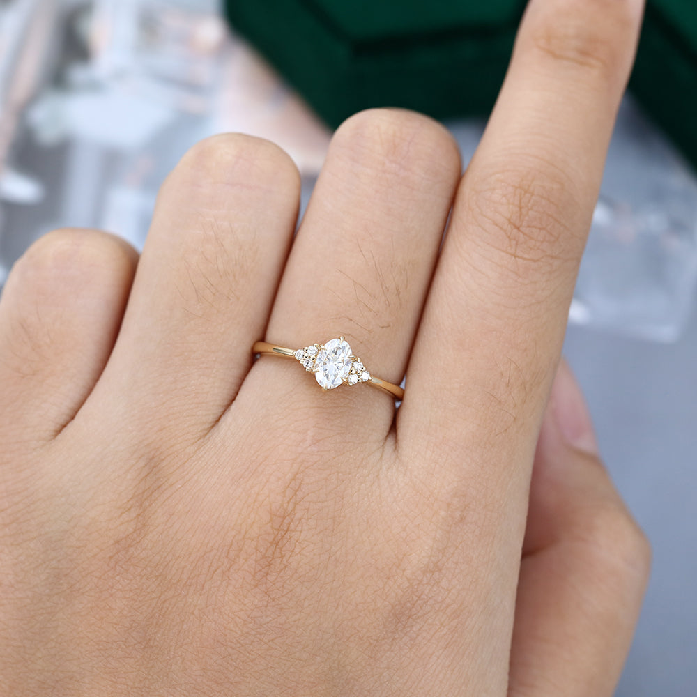 0.43 CT Oval Shaped Moissanite Cluster Engagement Ring