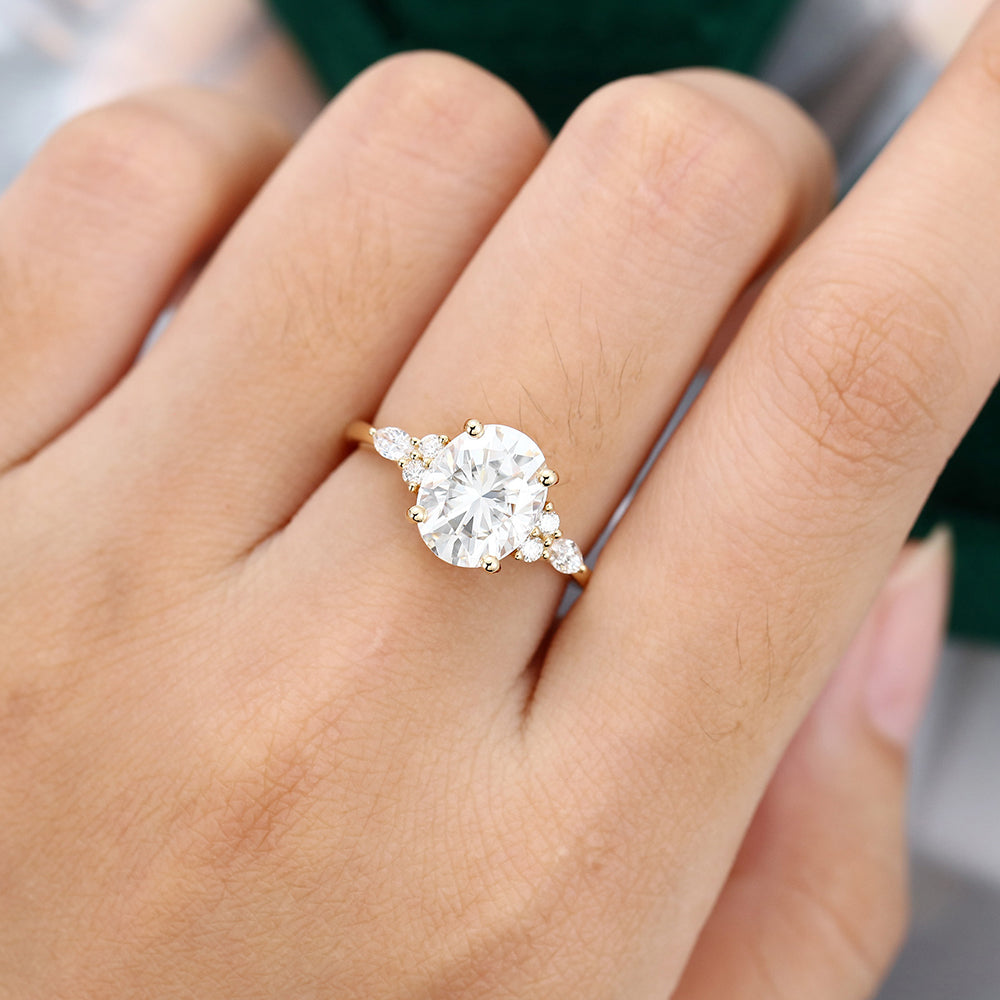 2.72 CT Oval Shaped Moissanite Cluster Engagement Ring