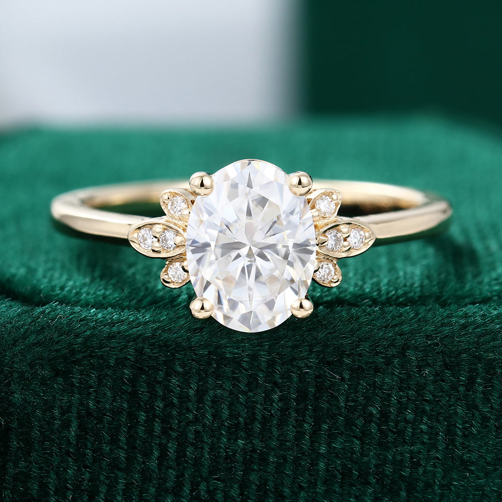 1.33 CT Oval Shaped Moissanite Cluster Engagement Ring