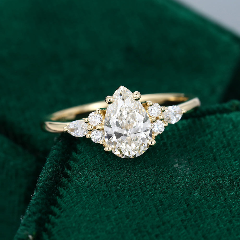 1.33 CT Pear Shaped Moissanite Cluster Engagement Ring