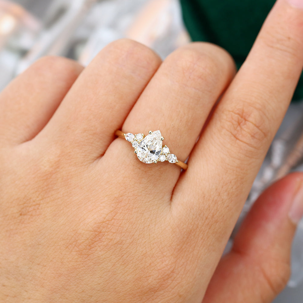 1.33 CT Pear Shaped Moissanite Cluster Engagement Ring