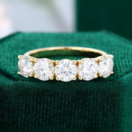 2.15 CT Round Moissanite Five Stone Wedding Band