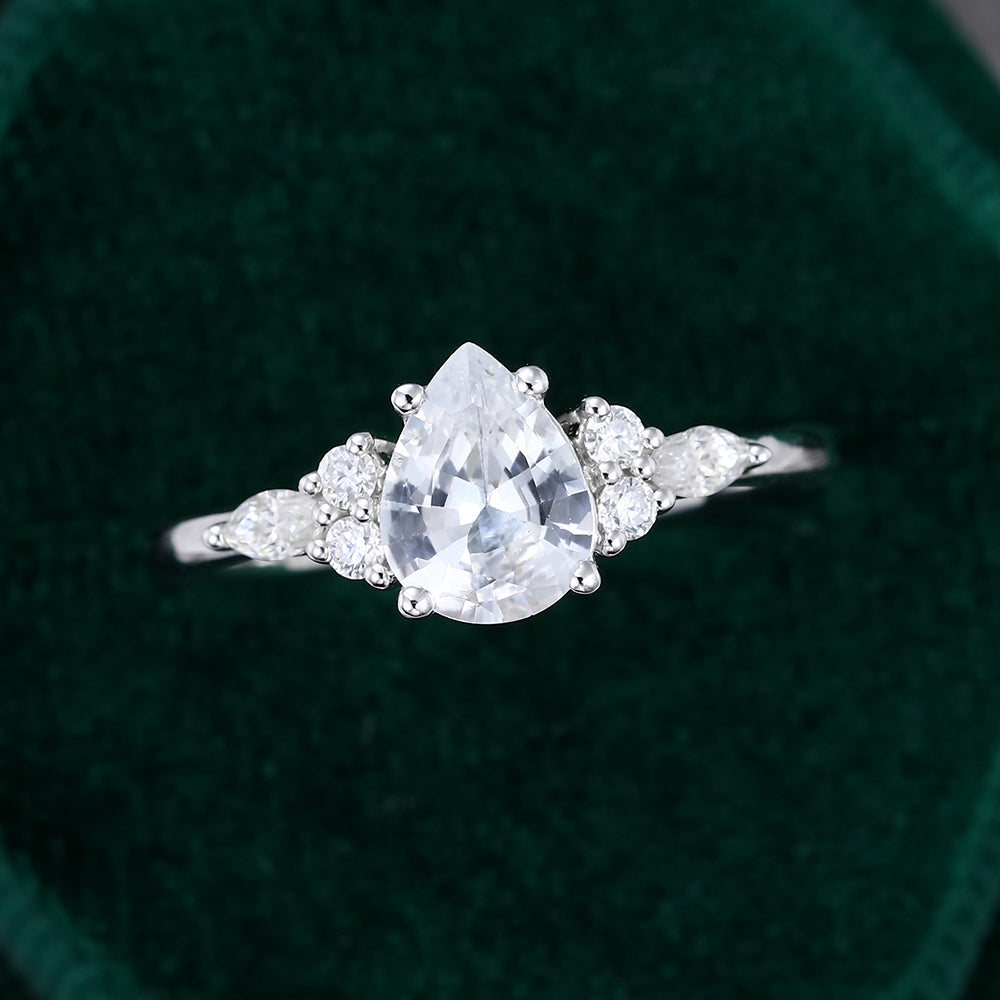 1.0 CT Pear Shaped Moissanite Cluster Engagement Ring