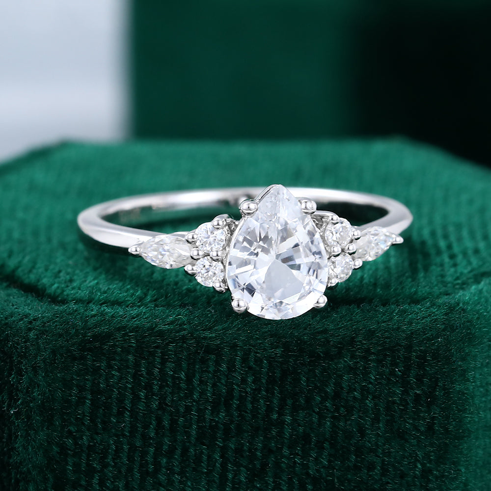 1.0 CT Pear Shaped Moissanite Cluster Engagement Ring