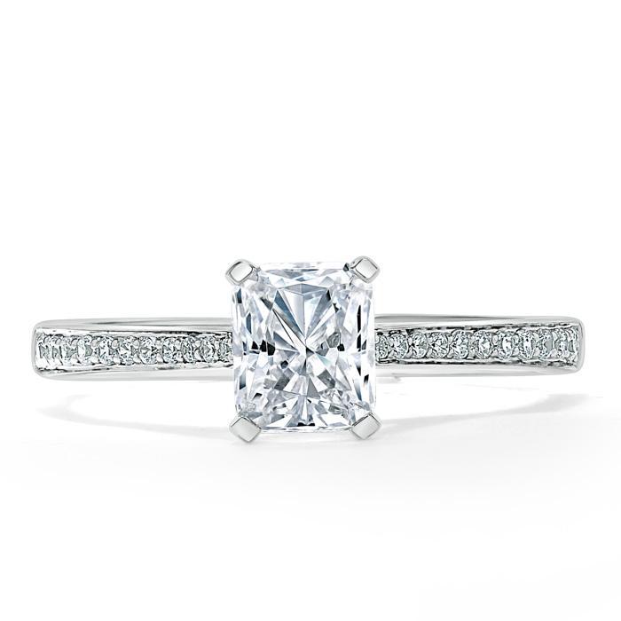 0.75 CT Radiant Cut Solitaire Hidden Halo/ Pave Setting Moissanite Engagement Ring