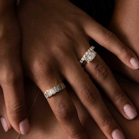 2 CT Asscher: Three Stone Lab Grown Diamond Engagement Ring