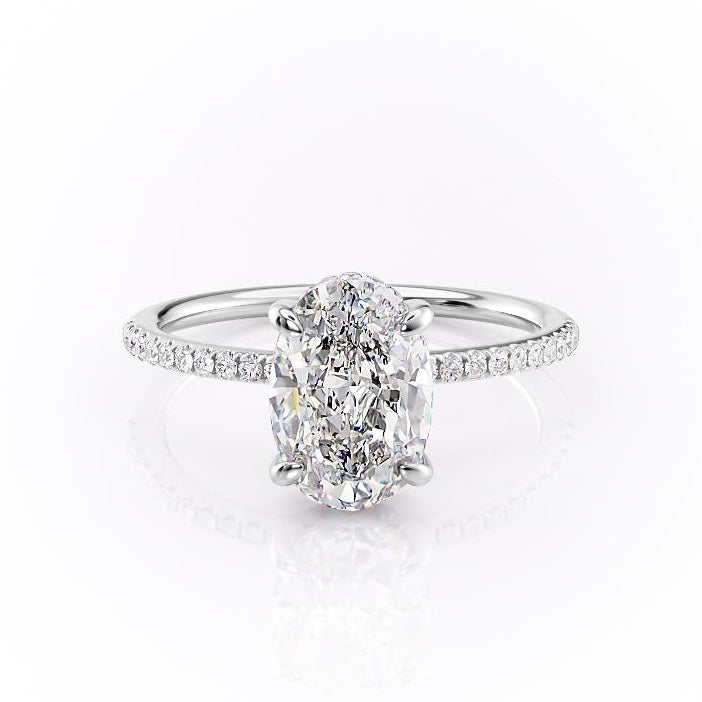 2.10 CT Oval Cut Solitaire & Pave Setting Moissanite Engagement Ring