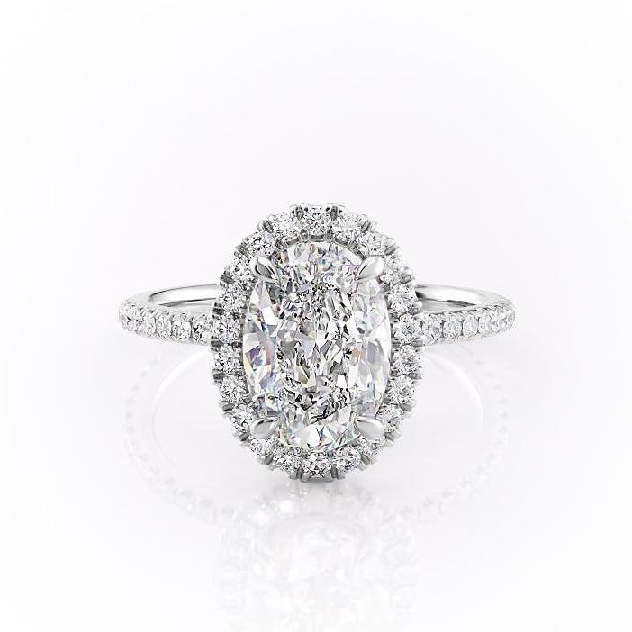 2.10 CT Oval Cut Halo Pave Setting Moissanite Engagement Ring