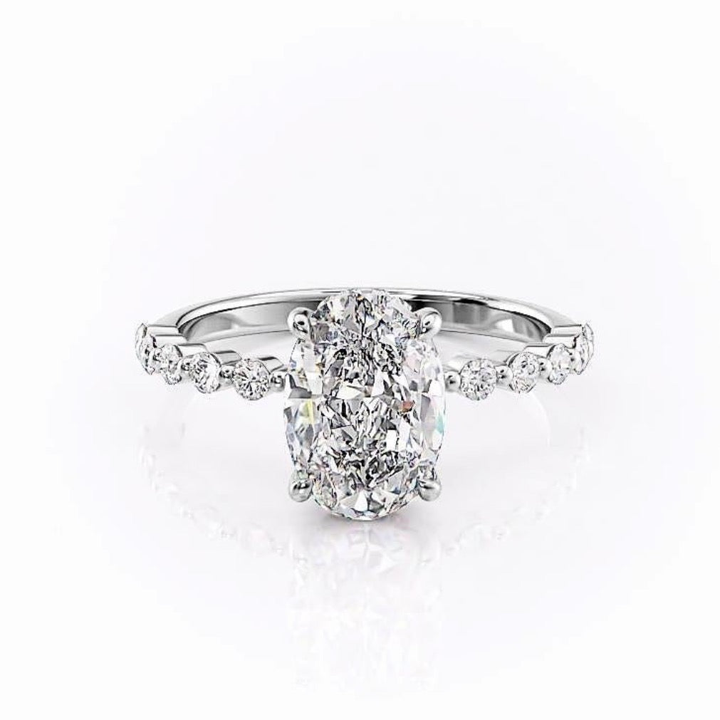 2.10 CT Oval Cut Solitaire Pave Setting Moissanite Engagement Ring