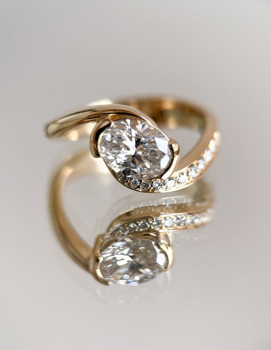 1.0 - 2.0 CT Oval Cut Lab Grown Diamond Pavé Unique Setting Engagement Ring