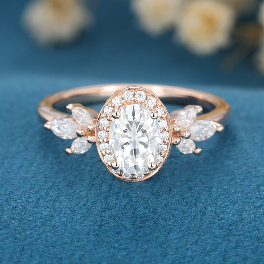 1.33 CT Oval Shaped Moissanite Halo Engagement Ring