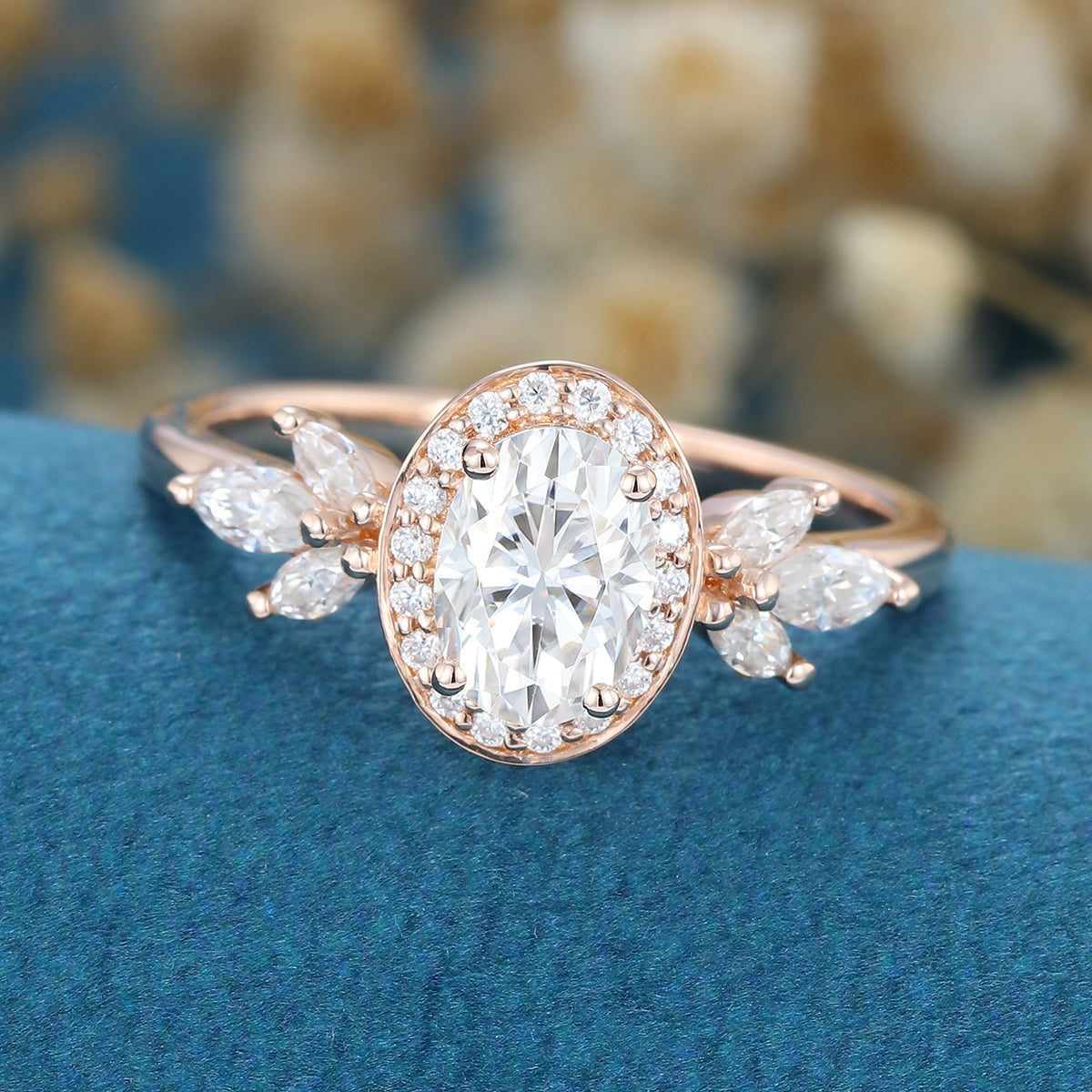 1.33 CT Oval Shaped Moissanite Halo Engagement Ring