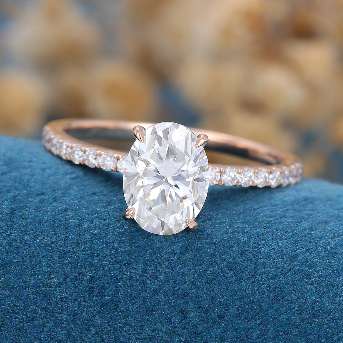 1.33 CT Oval Shaped Moissanite Solitaire Pave Engagement Ring