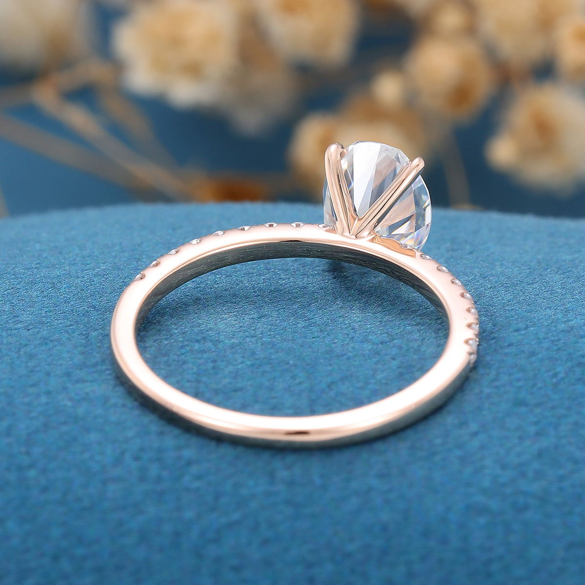 1.33 CT Oval Shaped Moissanite Solitaire Pave Engagement Ring