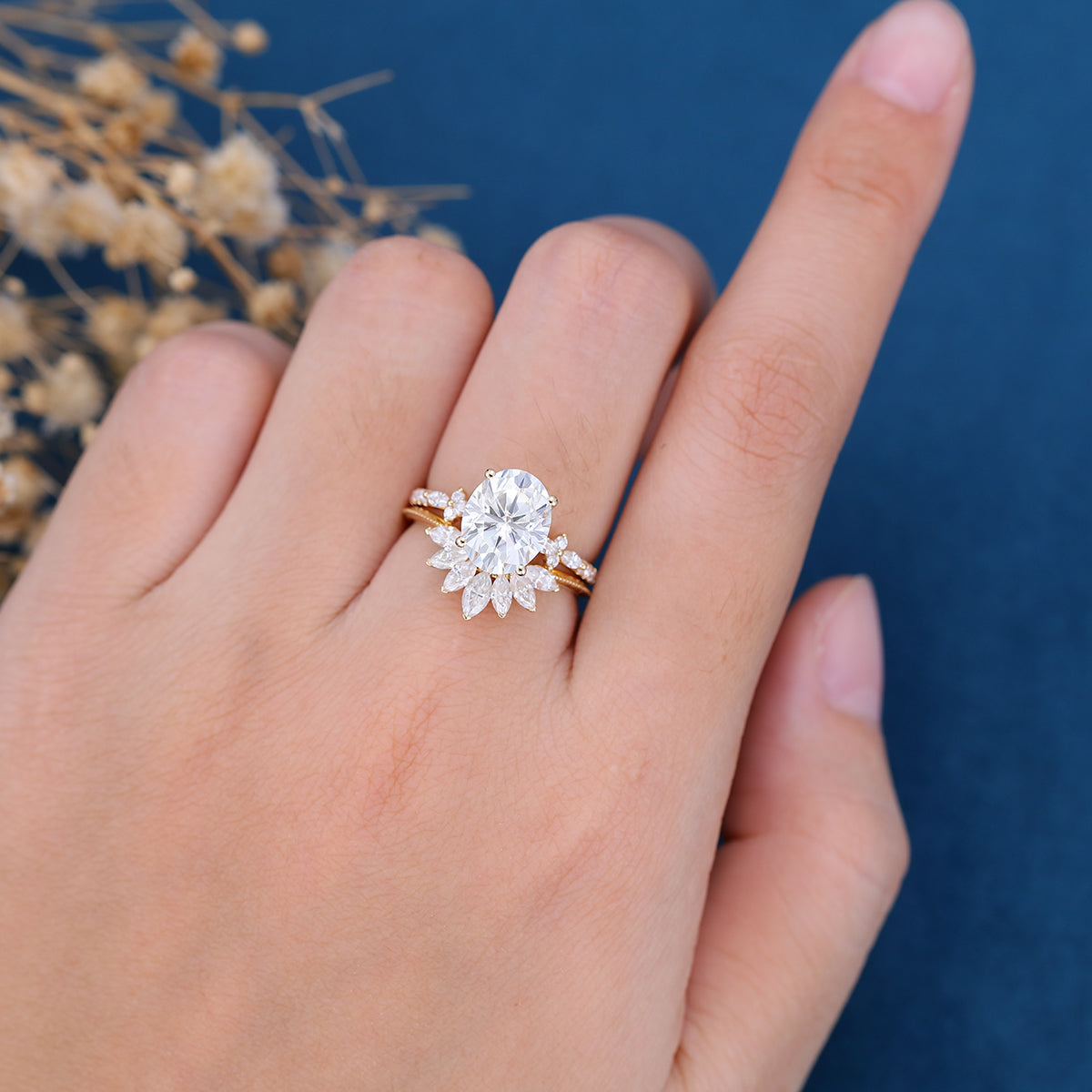 2.72 CT Oval Shaped Moissanite Pave Setting Bridal Set