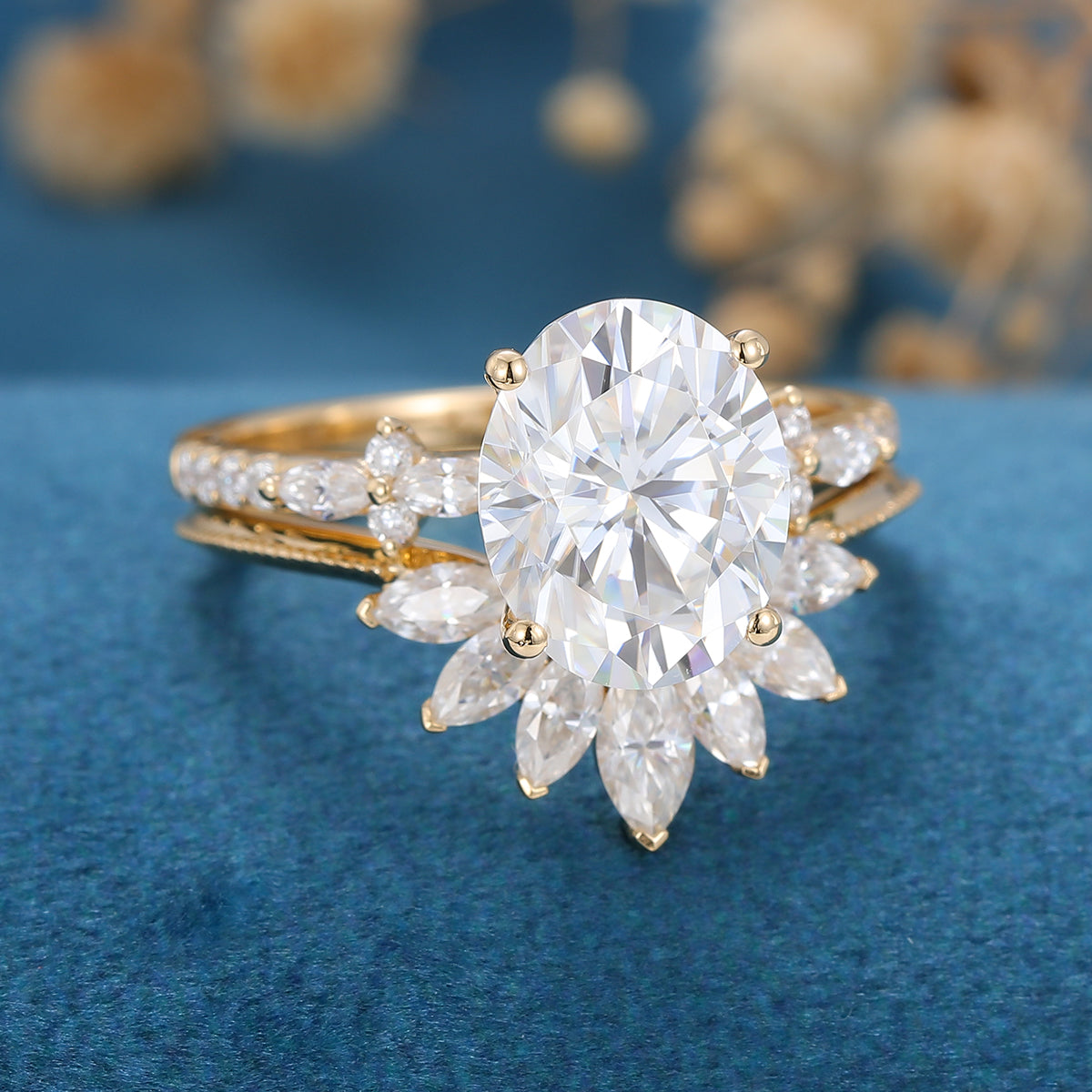 2.72 CT Oval Shaped Moissanite Pave Setting Bridal Set