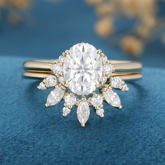 1.33 CT Oval Shaped Moissanite Cluster Bridal Set