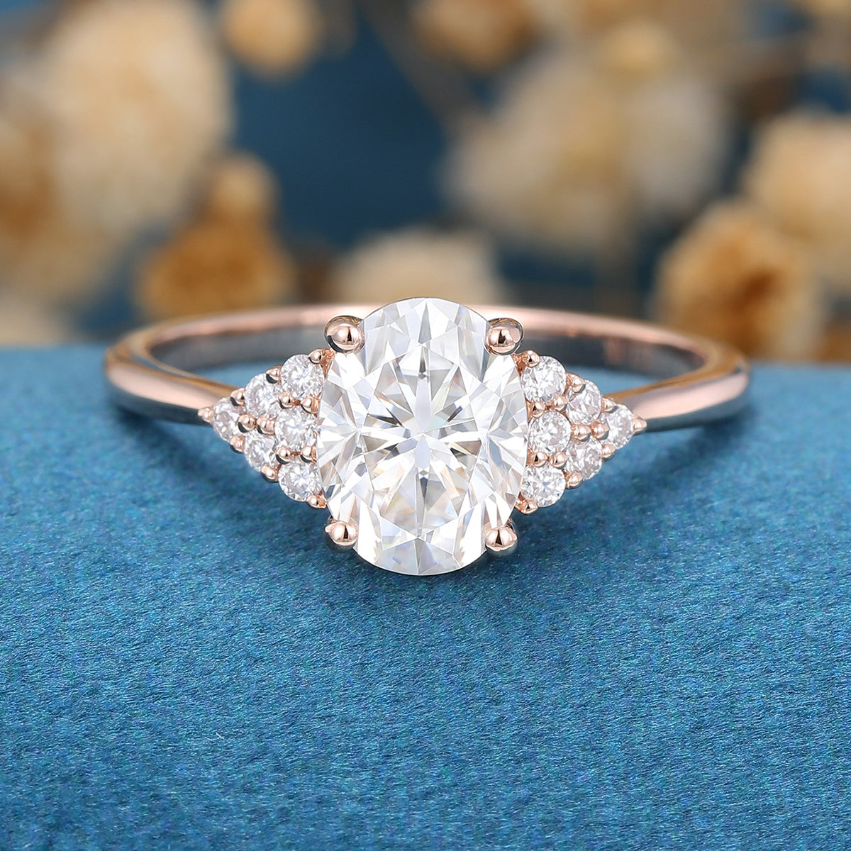 1.33 CT Oval Shaped Moissanite Cluster Engagement Ring