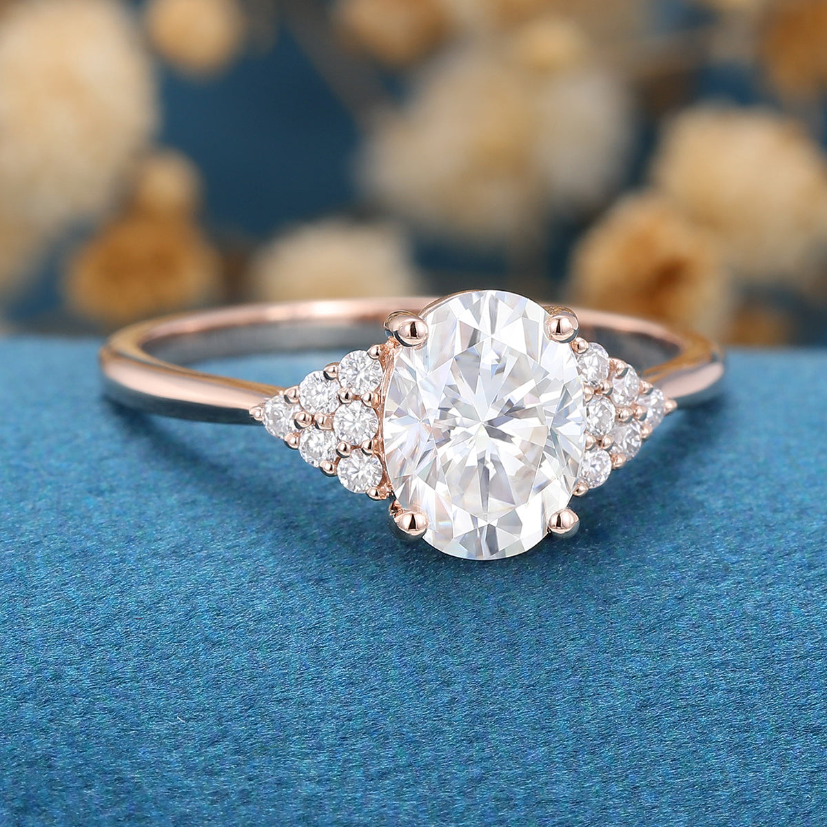1.33 CT Oval Shaped Moissanite Cluster Engagement Ring