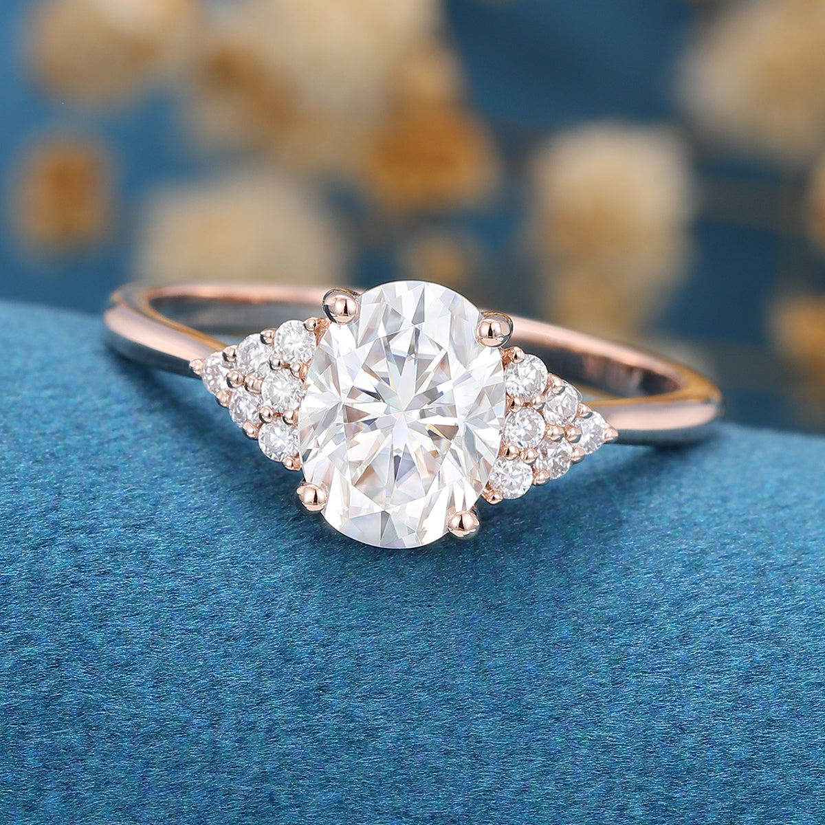 1.33 CT Oval Shaped Moissanite Cluster Engagement Ring