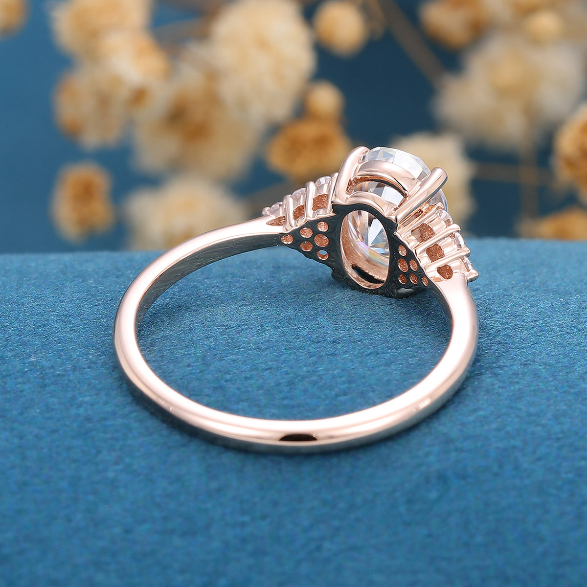 1.33 CT Oval Shaped Moissanite Cluster Engagement Ring