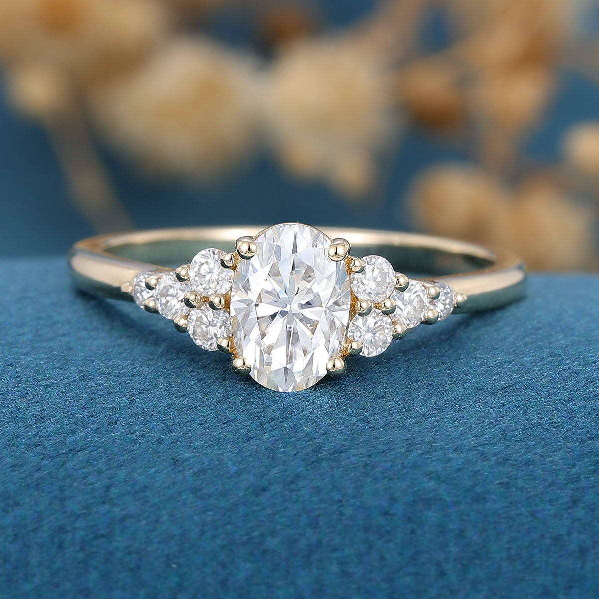 1.33 CT Oval Shaped Moissanite Cluster Engagement Ring
