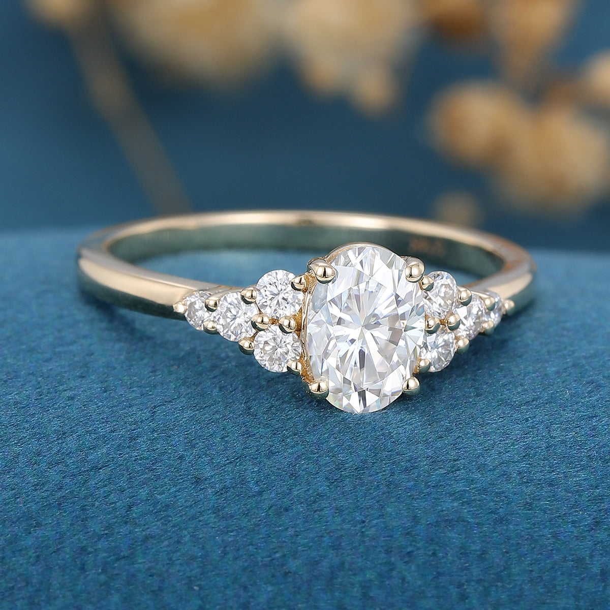 1.33 CT Oval Shaped Moissanite Cluster Engagement Ring