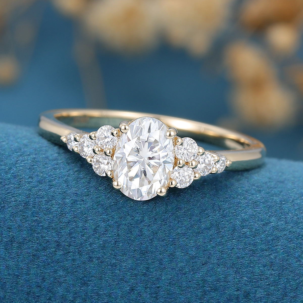1.33 CT Oval Shaped Moissanite Cluster Engagement Ring