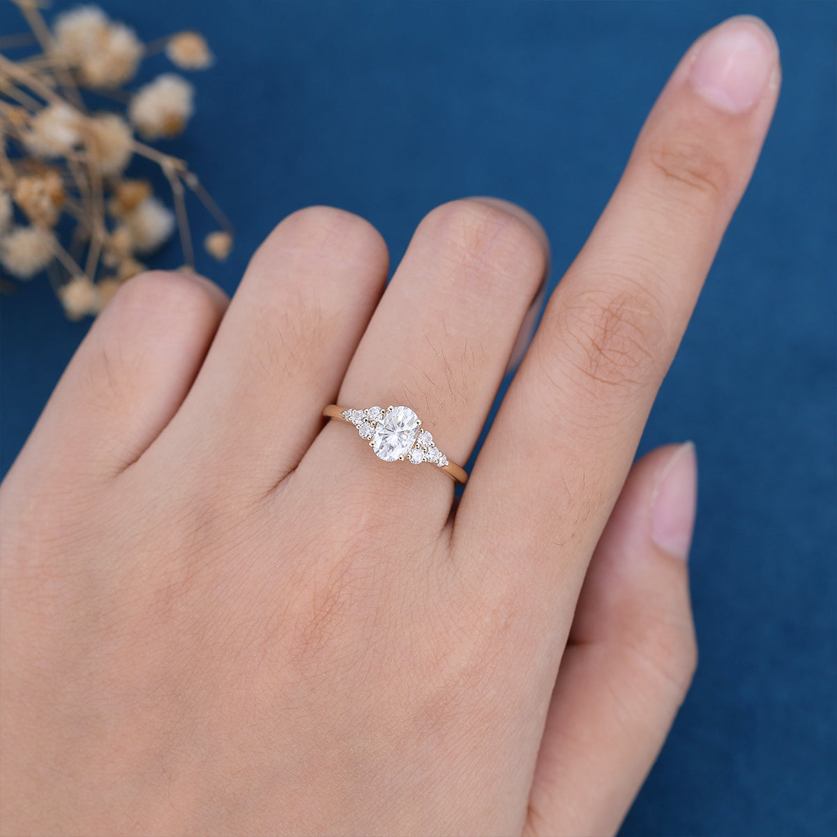 1.33 CT Oval Shaped Moissanite Cluster Engagement Ring