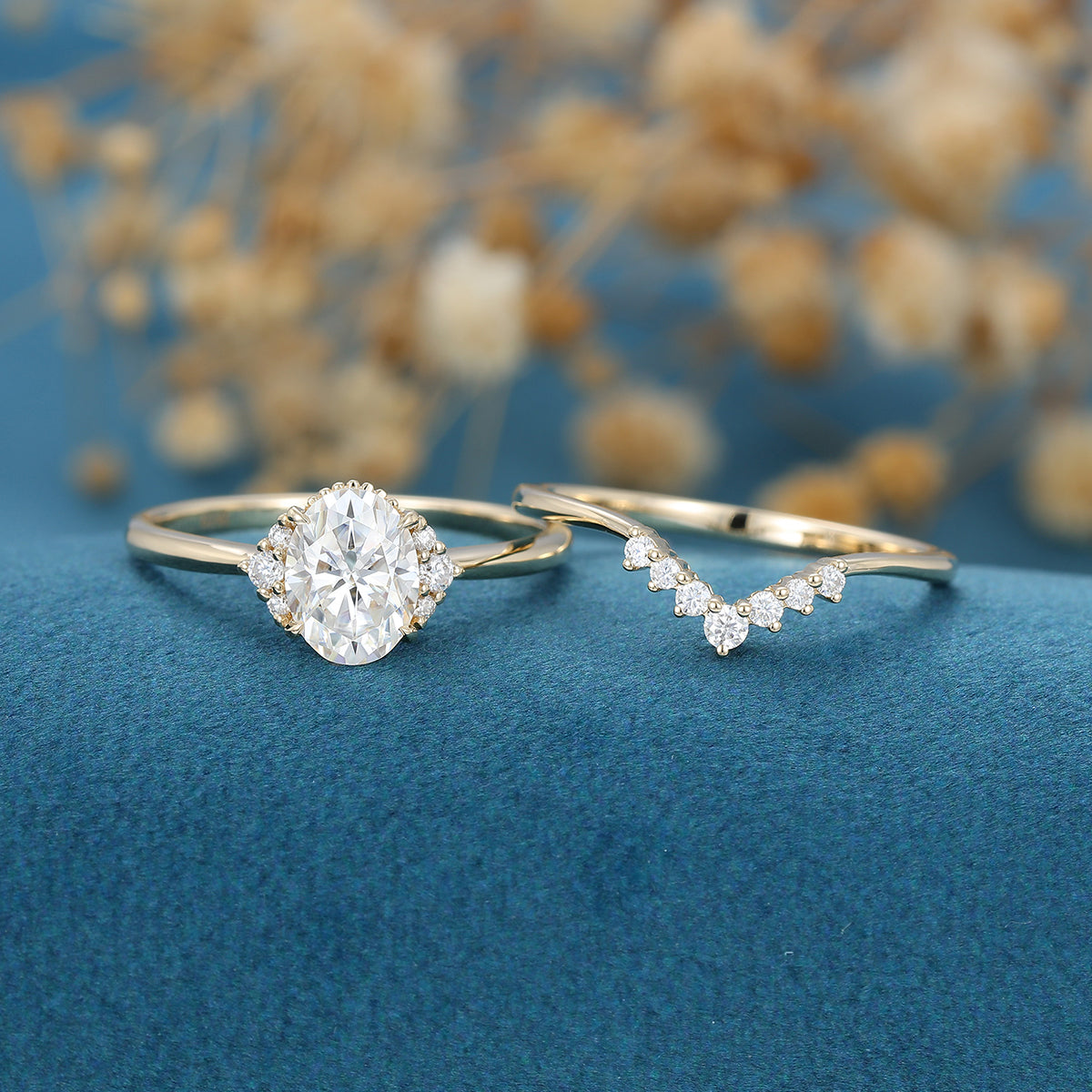 1.33 CT Oval Shaped Moissanite Cluster Bridal Set