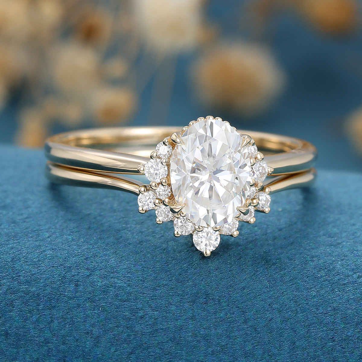 1.33 CT Oval Shaped Moissanite Cluster Bridal Set