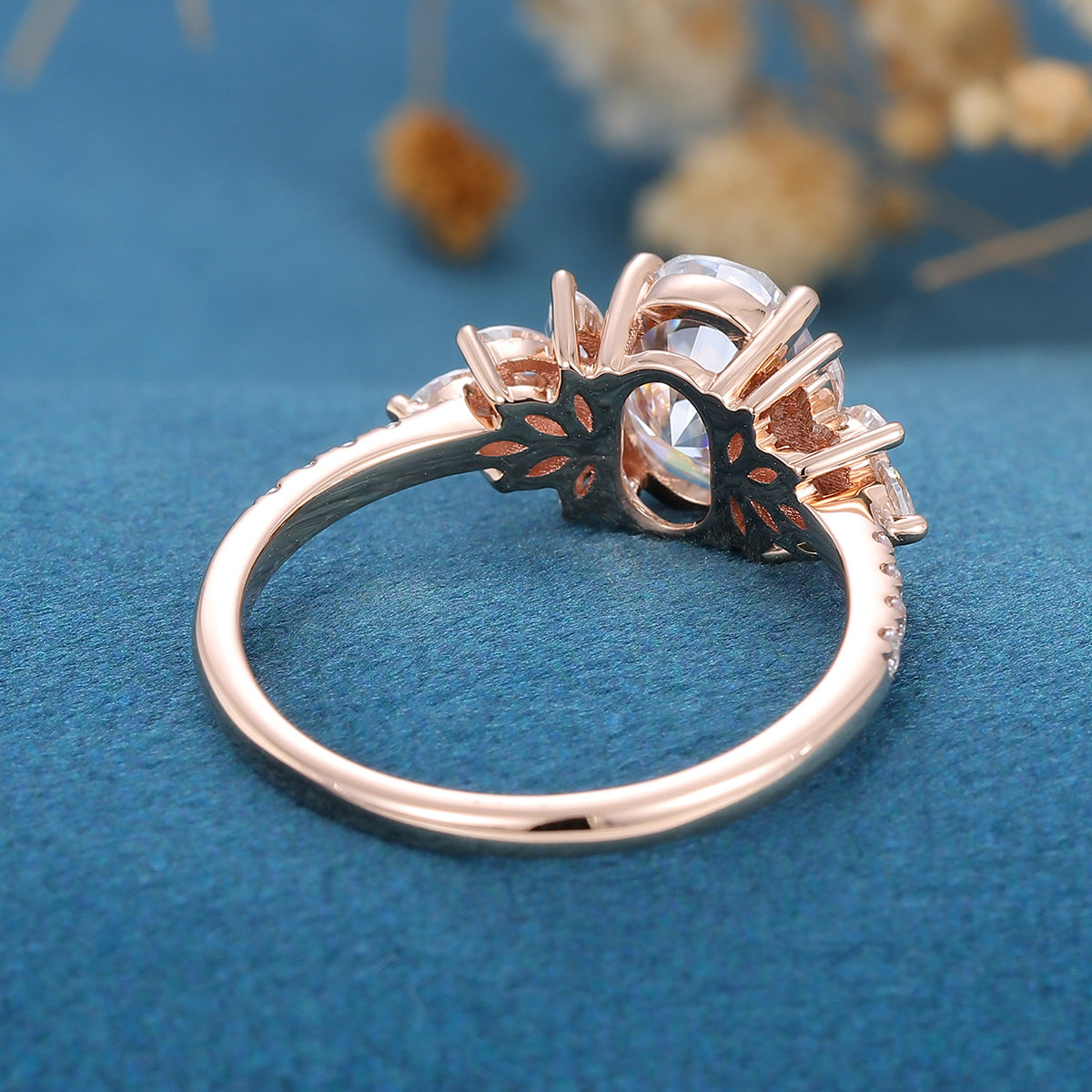 1.33 CT Oval Shaped Moissanite Cluster Engagement Ring