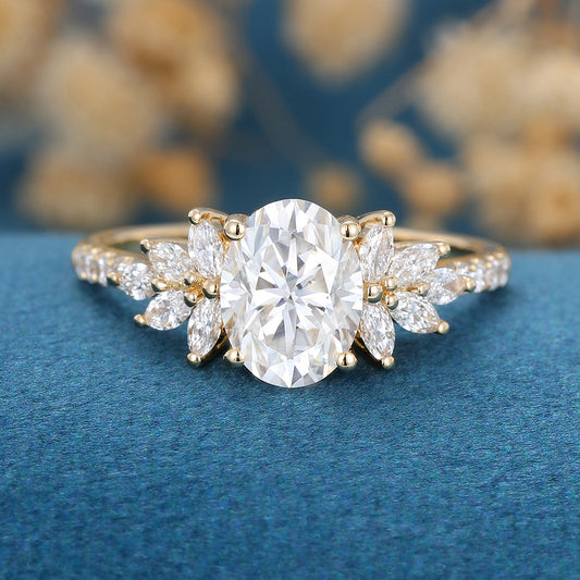 1.33 CT Oval Shaped Moissanite Cluster Engagement Ring