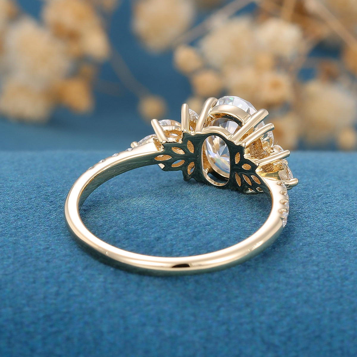 1.33 CT Oval Shaped Moissanite Cluster Engagement Ring