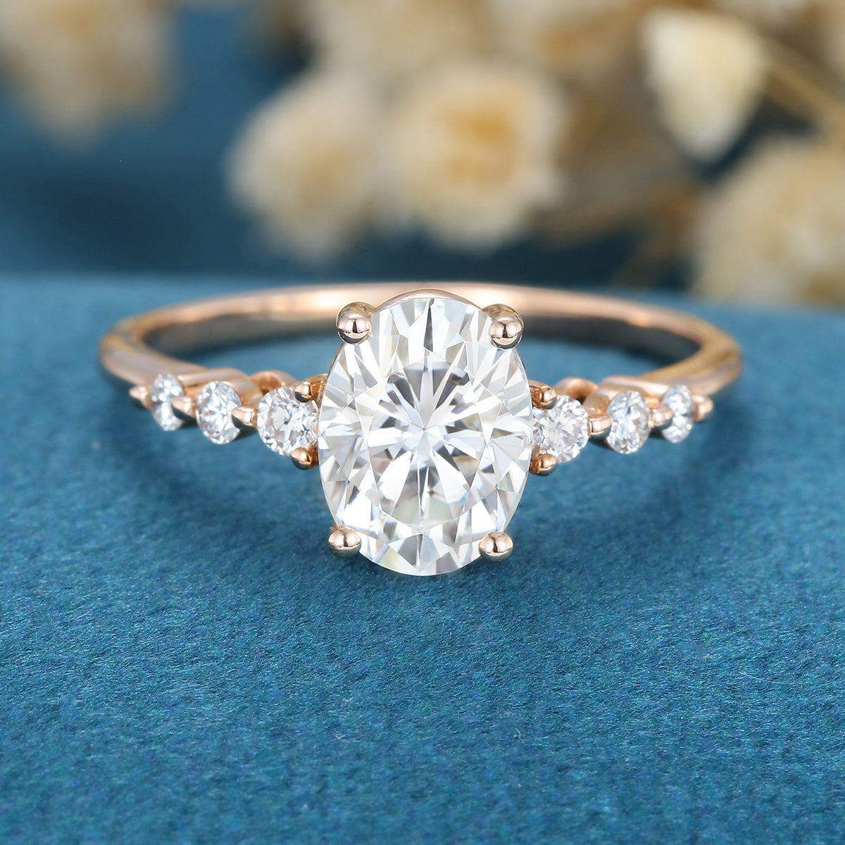 1.33 CT Oval Shaped Moissanite Solitaire Pave Engagement Ring