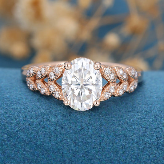 1.33 CT Oval Shaped Moissanite Art Deco Engagement Ring