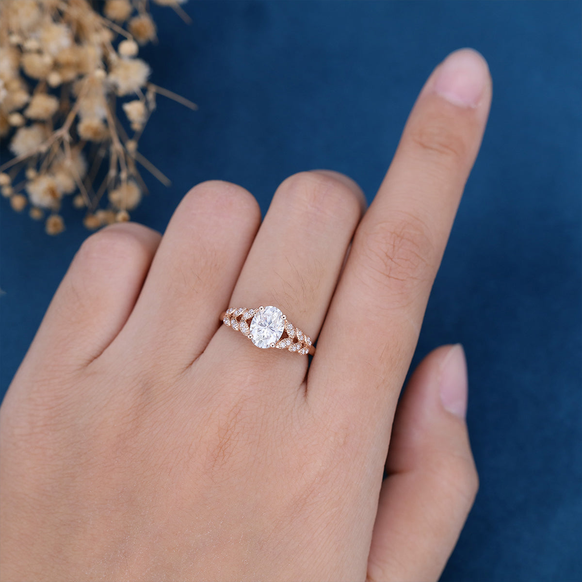 1.33 CT Oval Shaped Moissanite Art Deco Engagement Ring