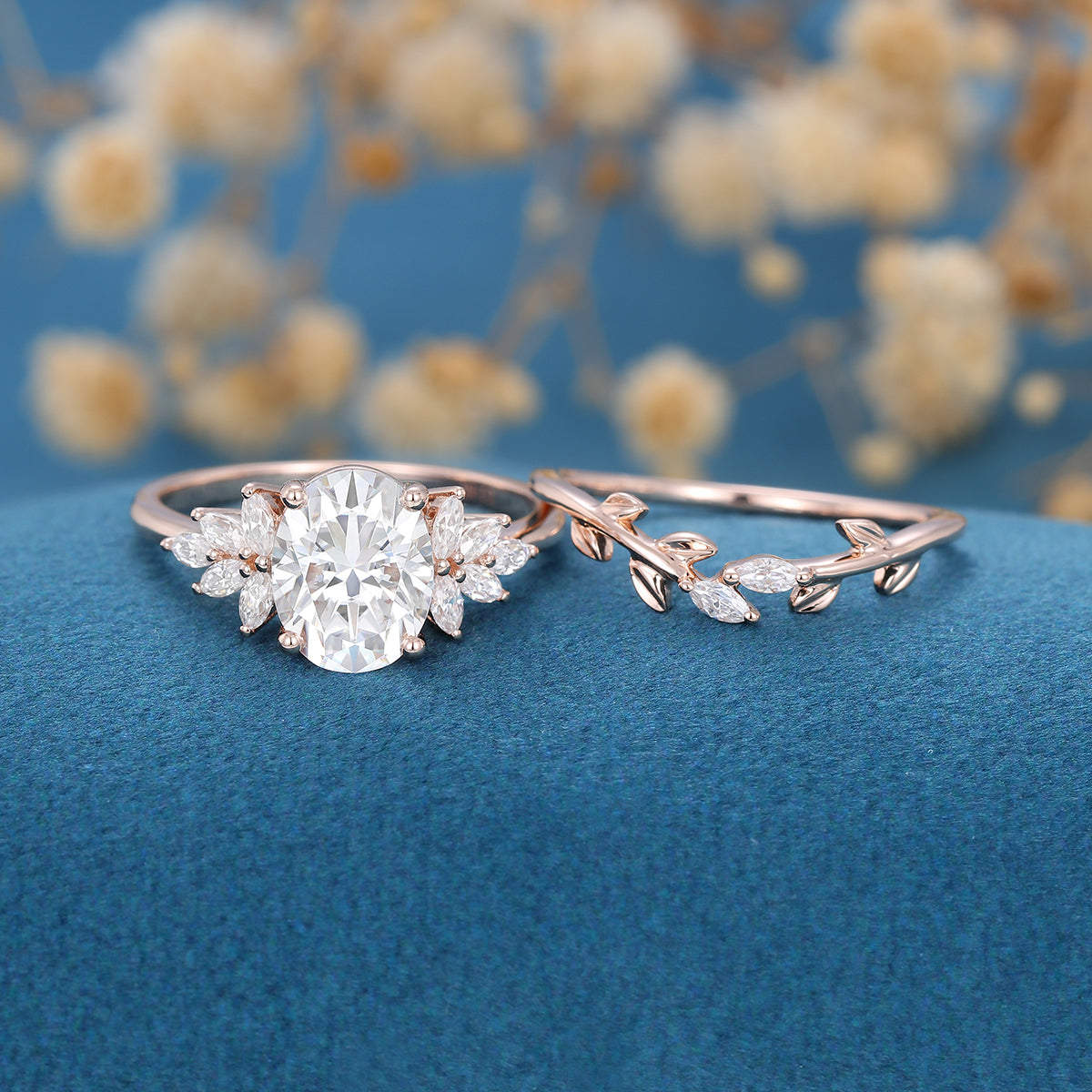 1.33 CT Oval Shaped Moissanite Cluster Bridal Set