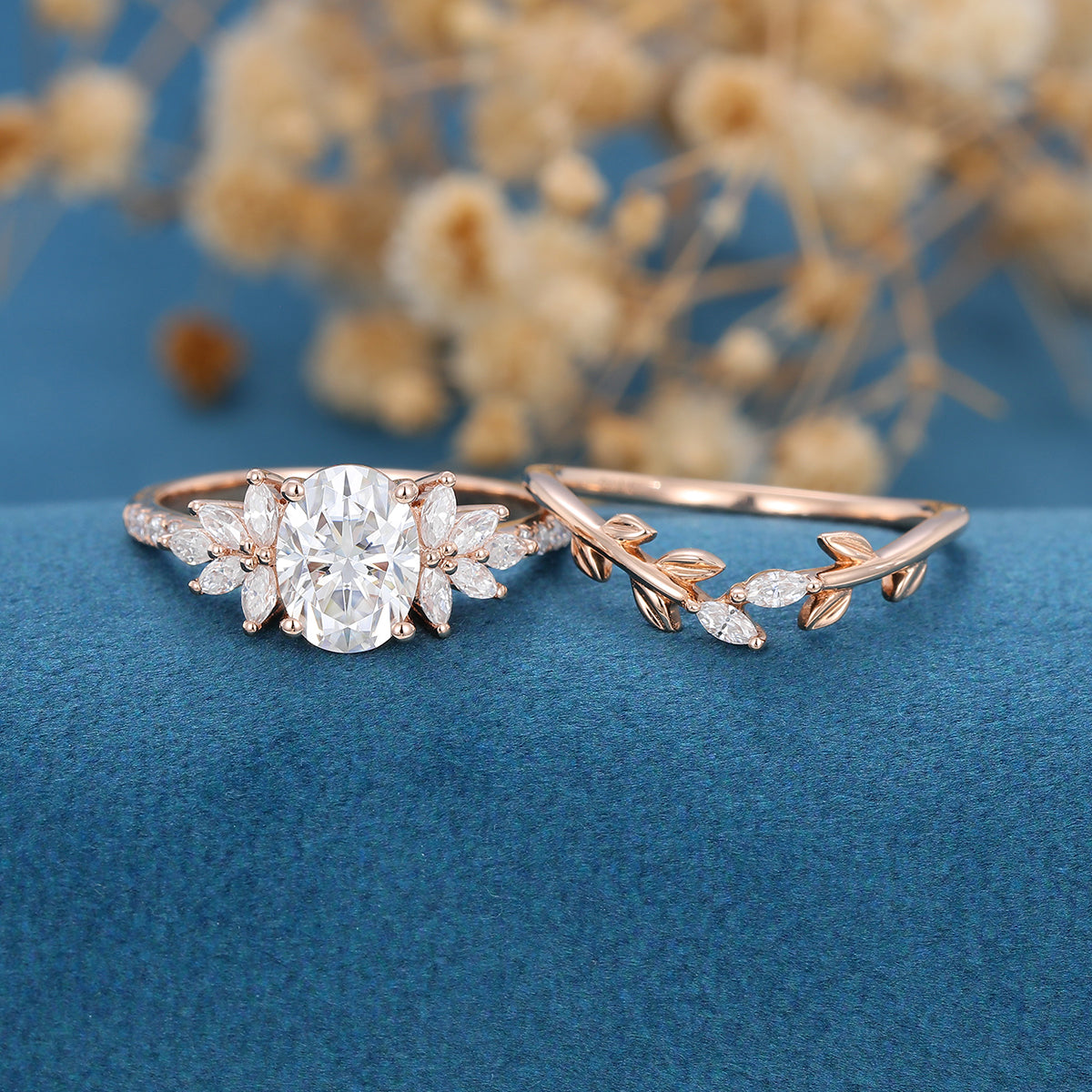 1.33 CT Oval Shaped Moissanite Cluster Bridal Set