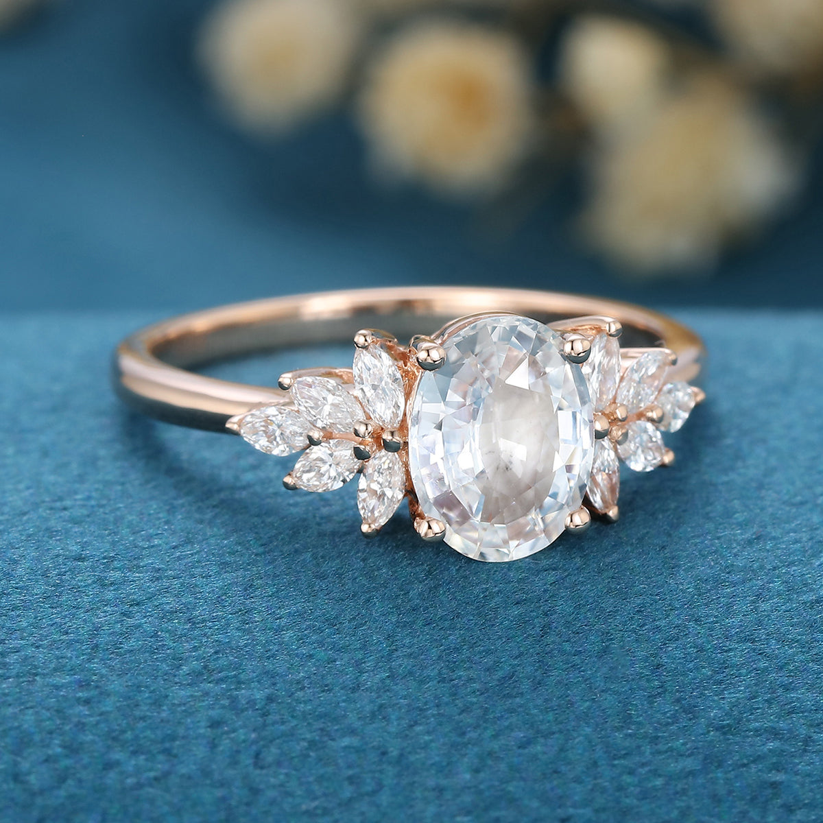 1.33 CT Oval Shaped Moissanite Cluster Engagement Ring