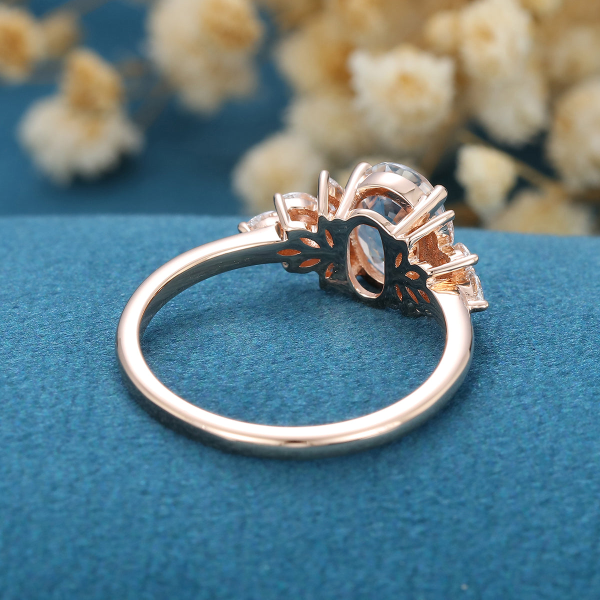 1.33 CT Oval Shaped Moissanite Cluster Engagement Ring