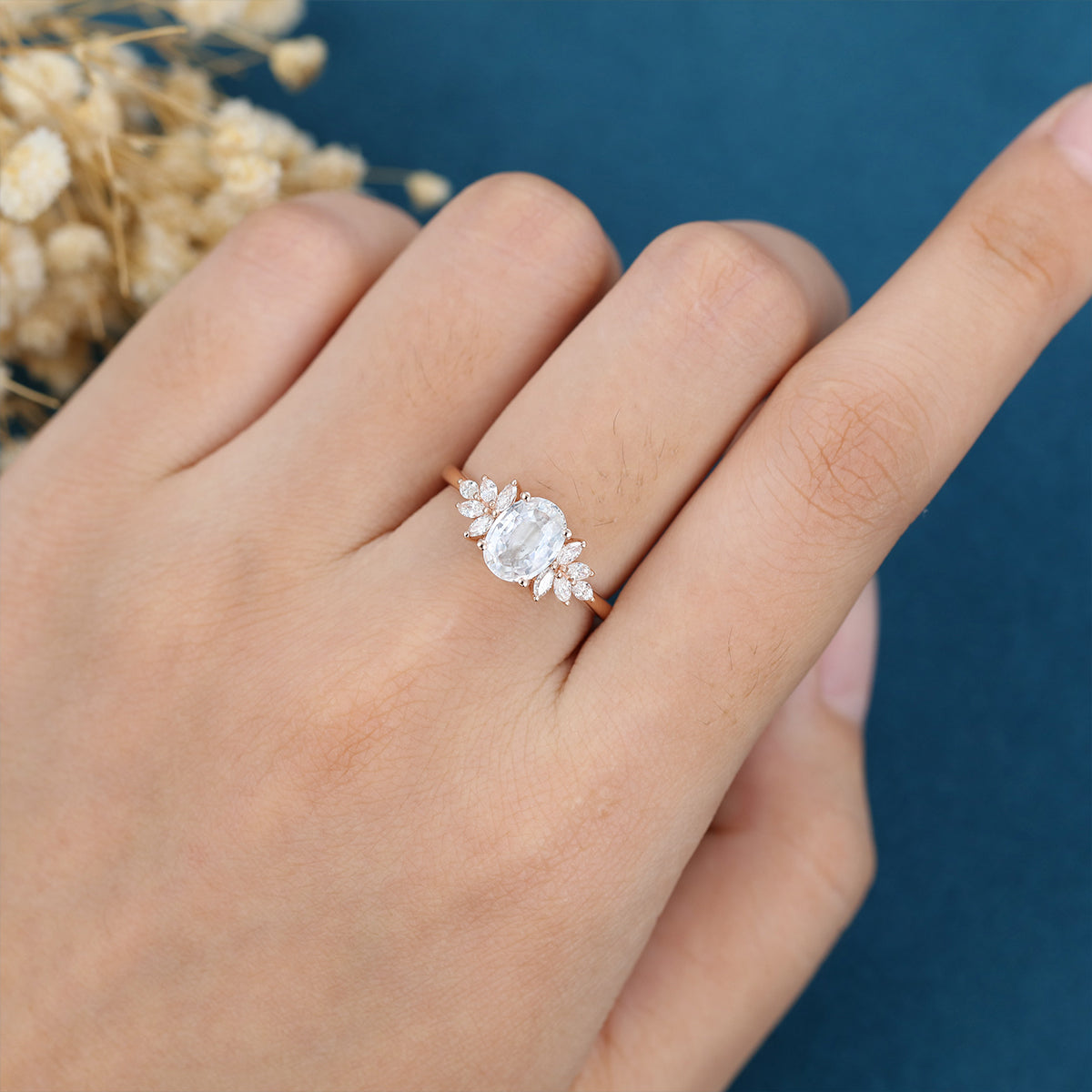 1.33 CT Oval Shaped Moissanite Cluster Engagement Ring
