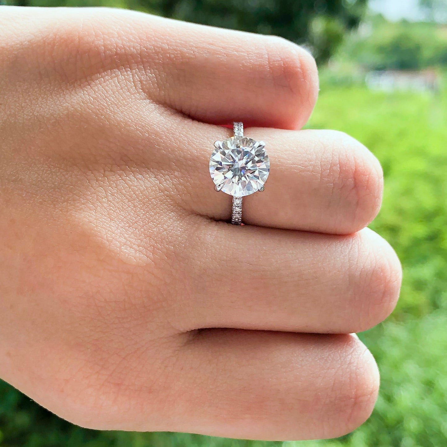 1.85 CT Round Cut Hidden Halo Pave Moissanite Engagement Ring