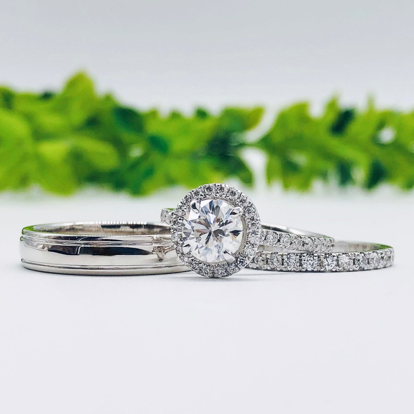 1.5 CT Round Cut Halo Pave Moissanite Engagement Ring